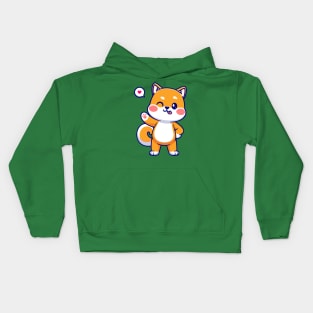 Cute Shiba Inu Dog Waving Hand Cartoon Kids Hoodie